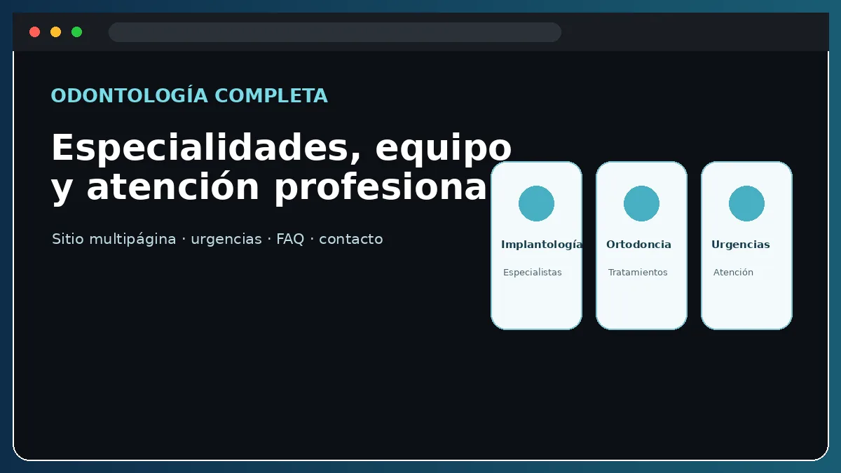 Vista previa de sitio profesional odontológico