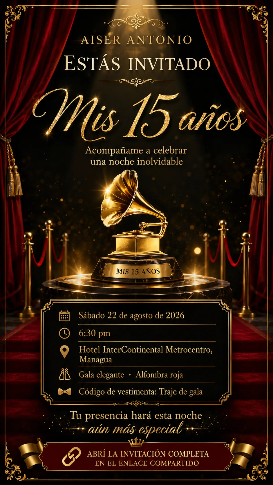 Invitación diseñada para la fiesta